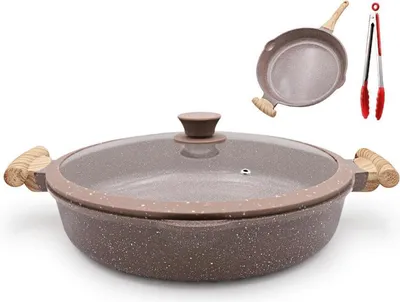 Produktbild von 2-in-1 Keramik Pfanne mit Deckel 32 cm Antihaftbeschichtung braun