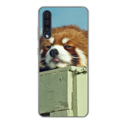 Produktbild von MuchoWow® Handyhülle Schutzhülle Hülle für Samsung Galaxy A50 Panda - Holz - Rot Silikon Softcase Handy Hülle - Mobiltelefonhülle
