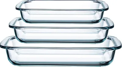 Produktbild von Auflaufform Set 3-teilig aus Glas | 1L, 1.6L, 2.2L | Rechteckige Glas Auflaufformen mit Hohem Rand | Ofenfeste Backform für Lasagne, Tiramisu, Auflauf | Backofen | Spülmaschinenfest