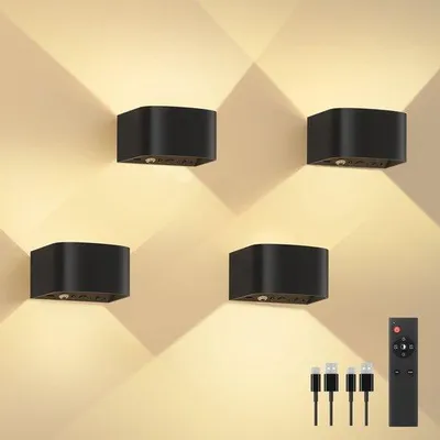 Obrázek produktu pro Sada Azomor se 4 dobíjecími LED nástěnnými svítidly s pohybovým čidlem a dálkovým ovládáním
