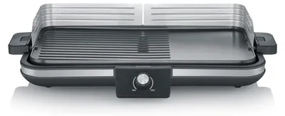 Produktbild von SEVERIN PG 8564 Plancha Tischgrill (2300 Watt, Kunststoff / Edelstahl / Aluminium, stufenlose Regulierung, Grillfläche: 1500cm², antihaftbeschichtet, Windschutz), Farbe:Edelstahl