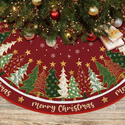 Weihnachtsbaumdecke rot 120 cm mit Tannenmotiv, rund