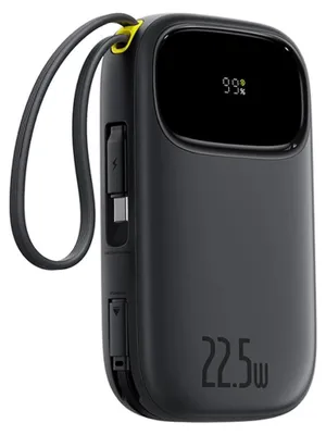 Produktbild von Externer Akku 10000 mAh Baseus EnerFill FC3, 22,5 W, USB-C, Lightning, USB-A, integrierte Kabel, LED-Display, Schwarz