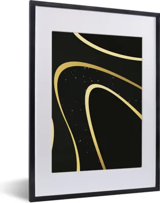 Produktbild von MuchoWow® Gerahmtes Poster Goldene Wellen auf schwarzem Hintergrund 30x40 cm - Poster mit Schwarzem Bilderrahmen Wandposter Rahmen Foto Bilder - Wandposter Schlafzimmer