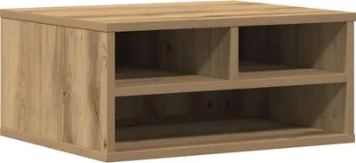 A wooden storage unit with multiple shelves.