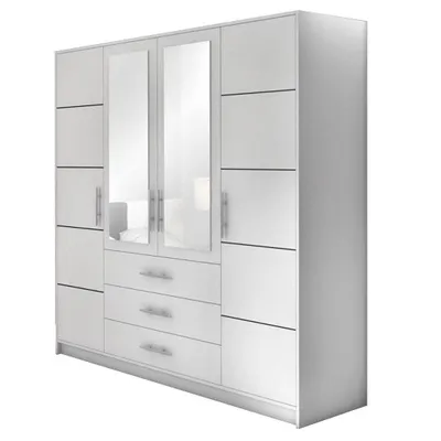Produktbild von Drehtürenschrank BALI D4 - 200 cm Kleiderschrank mit 4 Türen, Spiegel und 3 Schubladen, Weiß