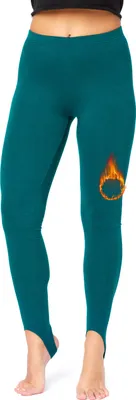Image de Leggings thermiques pour femme Bellivalini, doublés, avec sangle aux chevilles, pour l'hiver et l'après-ski, BLV50-321 (vert émeraude, M)