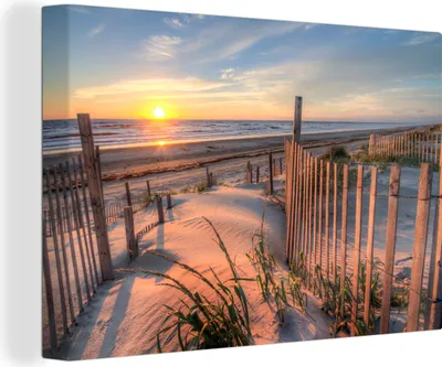Produktbild von OneMillionCanvasses® - Leinwandbilder - 150x100 cm, Strand - Meer - Düne - Sonnenuntergang - Landschaft, Wandbilder Kunstdruck Wanddekoration - Foto auf Leinwand - Gemälde auf