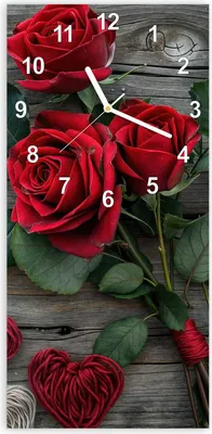 Produktbild von Wanduhr aus Glas mit Motiv Romantische Rosenherzen- 30 x 60 cm - inkl. Aufhängesystem
