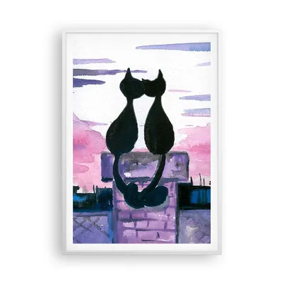 Produktbild von Gerahmtes Poster - Weißer Rahmen - Katzen Dach Liebe Tier - 70x100 cm - Wand Bild - Wanddeko - Wandbilder - Kunstposter - Wandposter - Bilderrahmen - Bilder - Kunstdruck - Wandbild - P2WPA70x100-2970
