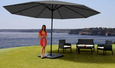 Zdjęcie produktu dla Parasol Meran Pro, parasol gastronomiczny bez falbany Ø 5m poliester/aluminium 28kg ~ antracyt ze stojakiem