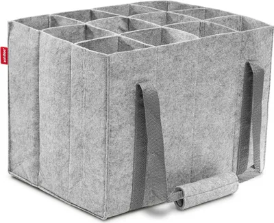 Produktbild von 12er Flaschentasche Filz – Flaschenträger für bis zu 12 Flaschen (1,5L) – Geräuscharm dank Filz-Trennwänden – Stabil & formfest – Reißfeste Trageriemen mit Klettgriff – Sicherer Transport & platzsparend