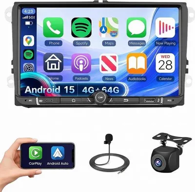 Zdjęcie produktu dla Radio samochodowe 9 cali - Android 15 - Bluetooth, GPS - kompatybilne z CarPlay i Android Auto