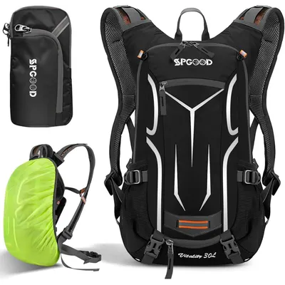 Produktbild von Fahrradrucksack 25L Wasserdicht Ultraleicht MTB Mountainbike Grau Schwarz mit Helmabdeckung