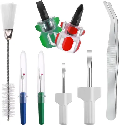 Produktbild von 8 Stücke Nähmaschinen Werkzeuge, Nähmaschinen Schraubendreher, Nylon Edelstahl Nähmaschine Reinigungsbürste Pinzette Für Reparaturmaschinen Nähmaschinen Zubehör Staubentfernung Reinigungswerkzeug