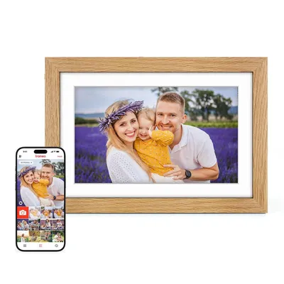 Produktbild von Holz-Digitalrahmen 10,1" mit Fernzugriff, 1280×800 IPS, 32 GB Speicher, Multimedia-Funktionen, horizontal/vertikal nutzbar