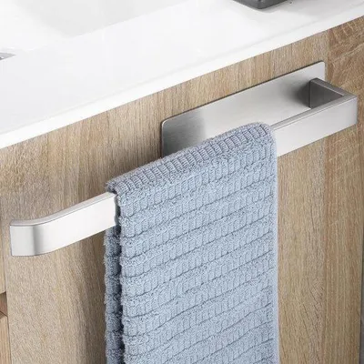 Productafbeelding van Handdoekhouder - Handdoekstang - Badkamer Organisatie - Zonder Boren - 38 cm - Zilver