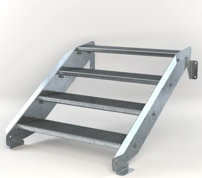 Produktbild von Stahltreppe 4 Stufen bis Höhe 84 cm, Laufbreite : 100 cm kein Geländer ST 3 (31 / 9 mm schmal)