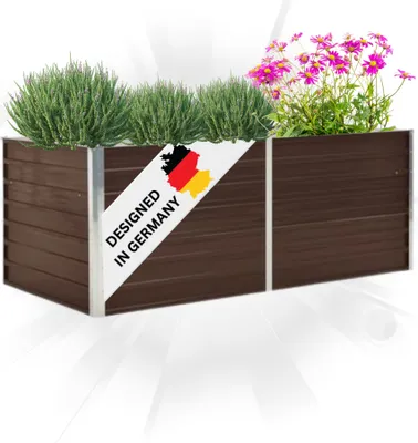 Produktbild von DELUKE® Hochbeet für Garten OSKAR Braun | 160x80x45cm | Verzinkter Stahl | Wetterfest | Gartenbeet Kräuterbeet Blumenbeet Beet hoch Frühbeet für Garten Gemüsebeet