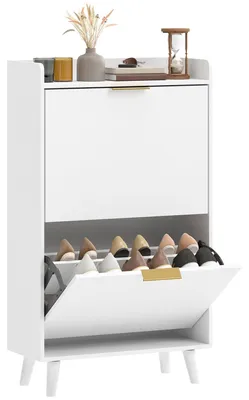 Obrázok produktu pre Skriňa na topánky s 2 výklopnými zásuvkami, rozmer 70 x 30 x 120 cm, biela