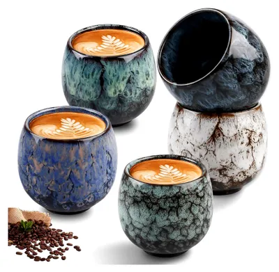 Produktbild von 5-teiliges Set Espressotassen, 110 ml, hochwertige Steinguttassen, dickwandige Espressotassen für Espresso, Mokka, Macchiato und Tee