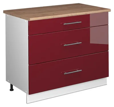 Productafbeelding van Keukenonderkast Vicco Fame-Line Bordeauxrode hoogglans/Wit 100 cm, WB Eik, Model 61998