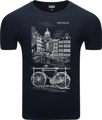 Produktbild von Diarbo Herren T-Shirt mit Fahrradliebhaber Druck Amsterdam Fahrrad Dunkelblau Gr.XXL
