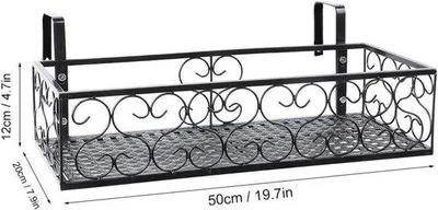 Produktbild von Unyqoos® Velori Balkon-Blumenregal 50 cm – hängender Metall-Pflanzenhalter für Balkonreling, schwarz (50×20×12 cm, rostbeständig)