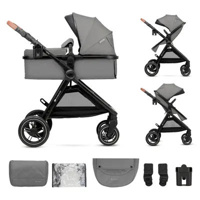 Produktbild von Kinderkraft ESME 2-in-1 Kinderwagen bis 25 kg, Travel System mit Adaptern, große gefederte TPE-Räder, komplett mit Zubehör, kompakt faltbar, Grau
