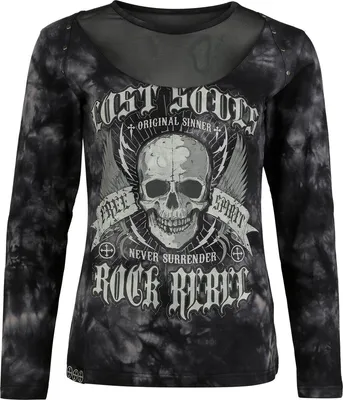Produktbild von Rock Rebel by EMP Damen grau/schwarzes Langarmshirt mit Skulls & Details S