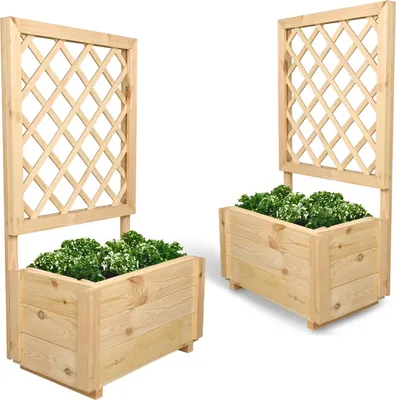 Produktbild von 2er Set Pflanzkästen mit Rankgitter - Kiefer - 58 x 34 x 104cm