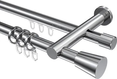 Produktbild von Interdeco Rundrohr-Innenlaufstange / Gardinenstange (Kombination) Chrom, Typ Platon Sitra (Konus), 20 mm Ø 2-läufig, 280 cm