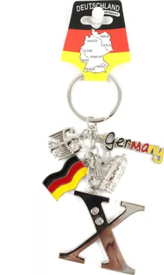 Produktbild von Schlüsselanhänger "X" H.: 11cm Buchstaben/Letter/Initalien/Alphabet/ABC mit Glitzersteinen & Charms Bierkrug/Adler/Deutschland-Fahne/Germany