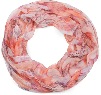 Produktbild von styleBREAKER Damen Loop Schal mit buntem Feder Muster, leichter sommerlicher Boho Schlauchschal mehrfarbig 01016239