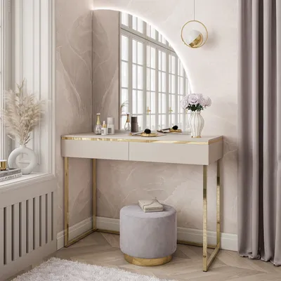 Produktbild von Schminktisch AURORA-Q GOLD auf goldenem Gestell mit Spiegel Kaschmir, Version: Rechte