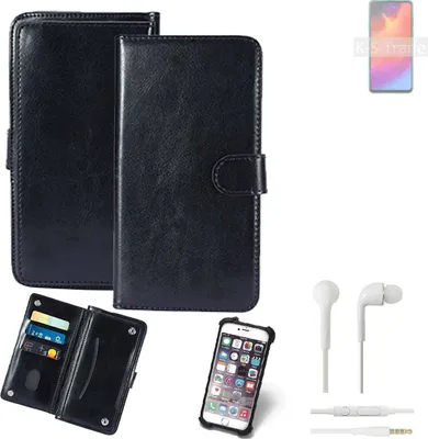 Produktbild von K-S-Trade 360° Hülle kompatibel mit Samsung Galaxy A9 Pro (2019) inkl. Headphones schwarz Kunstleder Case BookCase WalletCase Kunstlederederhülle