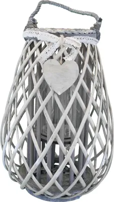 Immagine prodotto di Milani Home - Lanterna In Vimini Mireille Colore Grigio Con Vetro E Nastro In Pizzo E Decoro A Cuore - Grigio