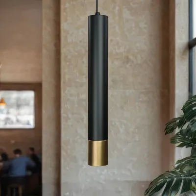 Produktbild von Hängeleuchte schmal GU10 Metall  Schwarz Gold Ø 5,5 cm Pendelleuchte Esszimmer Wohnzimmer