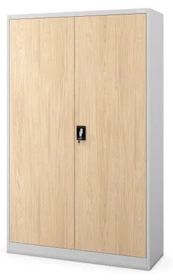 Immagine prodotto di Armadio da ufficio, armadio portadocumenti XXL, armadio in metallo con ante a battente, lamiera d'acciaio verniciata a polvere, 185 cm x 115 cm x 40 cm, grigio / rovere Sonoma