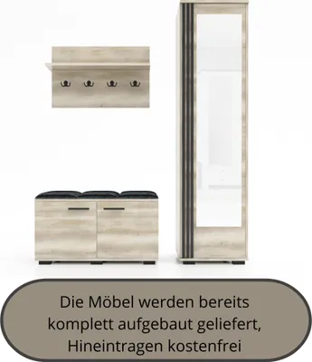 Produktbild von Garderobenset PIK-2, Dielenset, Flurgarderobe Garderobenschrank, Schuhschrank, Wandregal, fertig aufgebaut, Farbe: Trüffel Eiche