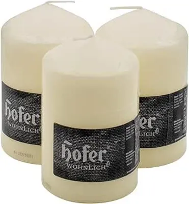 Produktbild von HOFER Stumpenkerzen Elfenbein 3er Set – 8 x 13 cm – 48h Brenndauer – Duftfrei – Ideal für Hochzeit, Tischdeko & Advent​