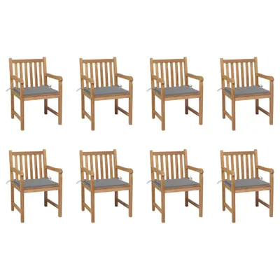 Produktbild von The Living Store Gartenstühle 8 Stk. mit Grauen Kissen Massivholz Teak