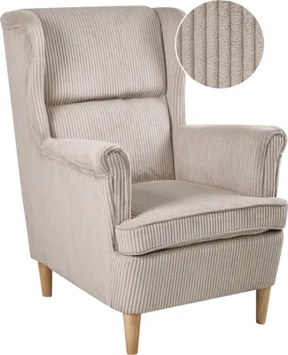 Produktbild von BELIANI Sessel Beige Cord Gepolstert Gesteppt mit Hellen Holzbeinen Armlehnen Skandinavischer Stil Wohnzimmer Ohrensessel Polstersessel Cordsessel