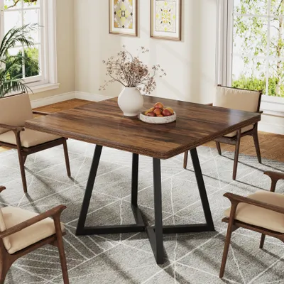 Produktbild von Tribesigns Esstisch küchentisch für 4 Personen, Esszimmertisch Esstisch klein mit Metallfuß Industrie-Design, Holztisch für Esszimmer, Wohnung, Braun