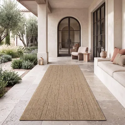 Produktbild von TT Home Waschbarer In-& Outdoorteppich Wetterfest Garten Terrasse Esszimmer Boho Muster Unicolor Meliert Moderner Style Größe 80x150 cm