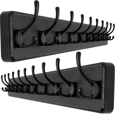 Immagine prodotto di Appendiabiti in legno nero (2 pezzi), lunghezza 98 cm, legno, stile rustico, appendiabiti robusto con 10 ganci