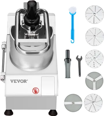 Produktbild von VEVOR Küchenmaschine Gemüseschneider Gemüsezerkleiner 2 Einfüllöffnungen, Schneider aus lebensmittelechtem Edelstahl mit 6 abnehmbaren Klingen, 3/5/7/10 mm Raspel, 2/4 mm Hobel, für Gemüse Obst