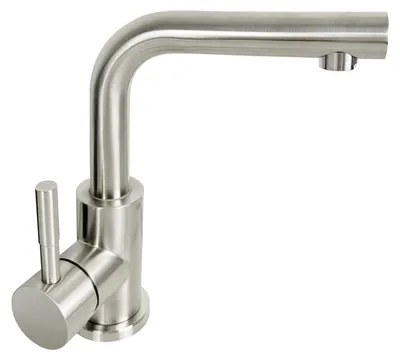 Immagine prodotto di Miscelatore per lavabo, girevole a 360°, monocomando, in acciaio inossidabile spazzolato, forma a "L", alta pressione