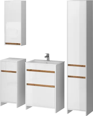 Obrázek produktu pro Sada koupelnového nábytku Vicco Detmold Bílý vysoký lesk/zlatý dub power 5 dílů, Model 49843