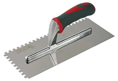 Produktbild von Fliesenkleber-Zahnspachtel Zahnkelle - 280 x 115 mm - 6 mm Zahnung - Edelstahl - Weiche Griffe